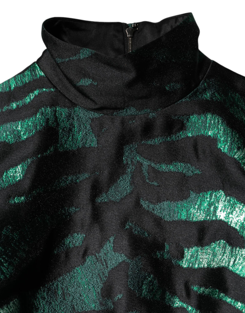 Dolce & Gabbana Black Green Metallic Jacquard Mini Long Dress