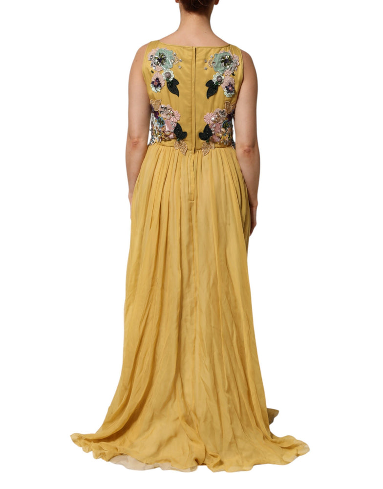 Dolce & Gabbana Yellow Silk Floral Embroidered Maxi Dress