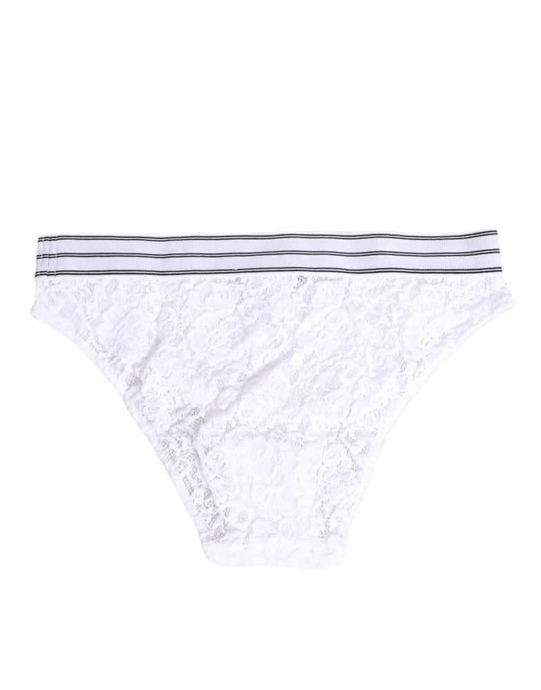 Dolce & Gabbana White Lace Slip Brief Logo Waistband Underwear