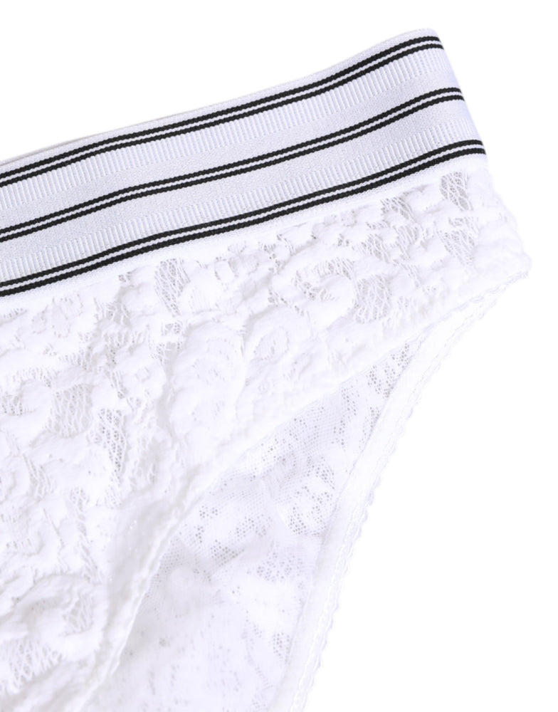 Dolce & Gabbana White Lace Slip Brief Logo Waistband Underwear