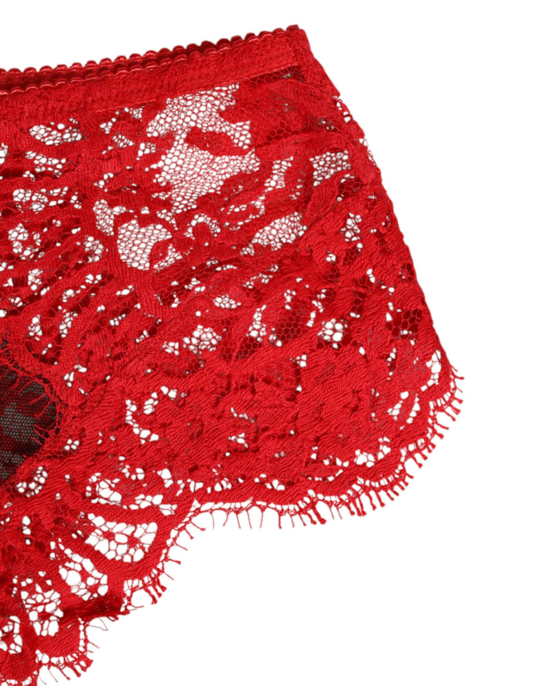Dolce & Gabbana Red Floral Lace Sheer Briefs Women Underwear
