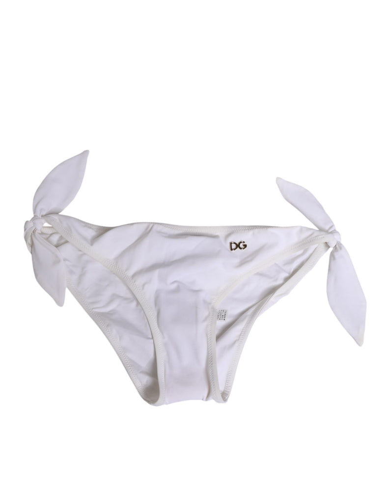 Dolce & Gabbana White Side Tie Logo Bikini Bottom Underwear