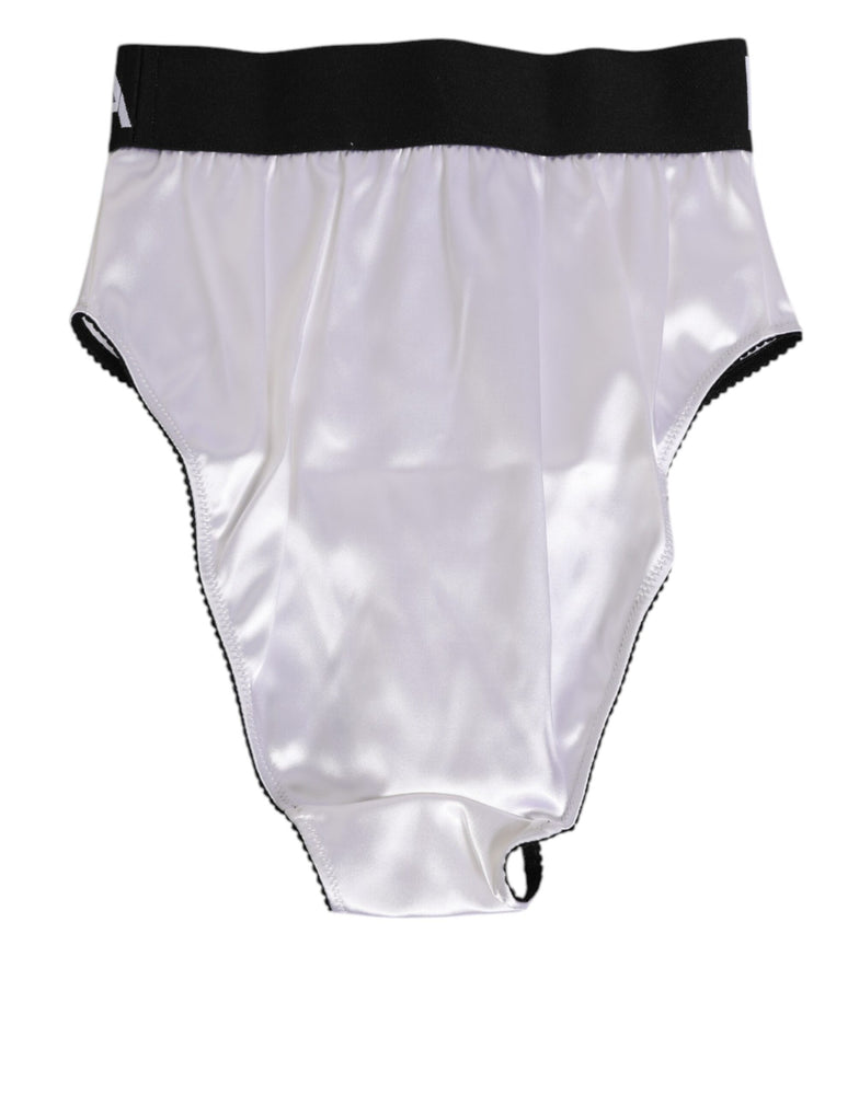 Dolce & Gabbana White Satin High-Waist Black Logo Women Underwear