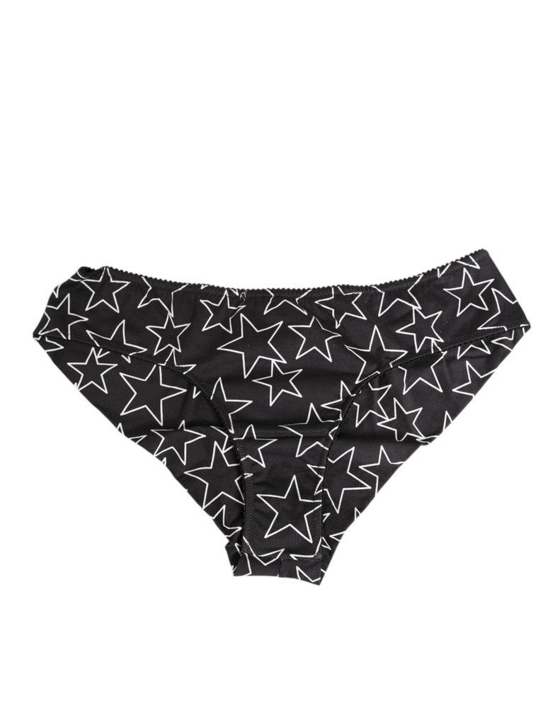 Dolce & Gabbana Black White Star Print Cotton Slip Panty Underwear