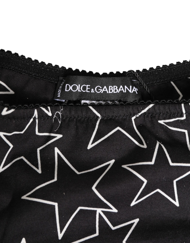 Dolce & Gabbana Black White Star Print Cotton Slip Panty Underwear
