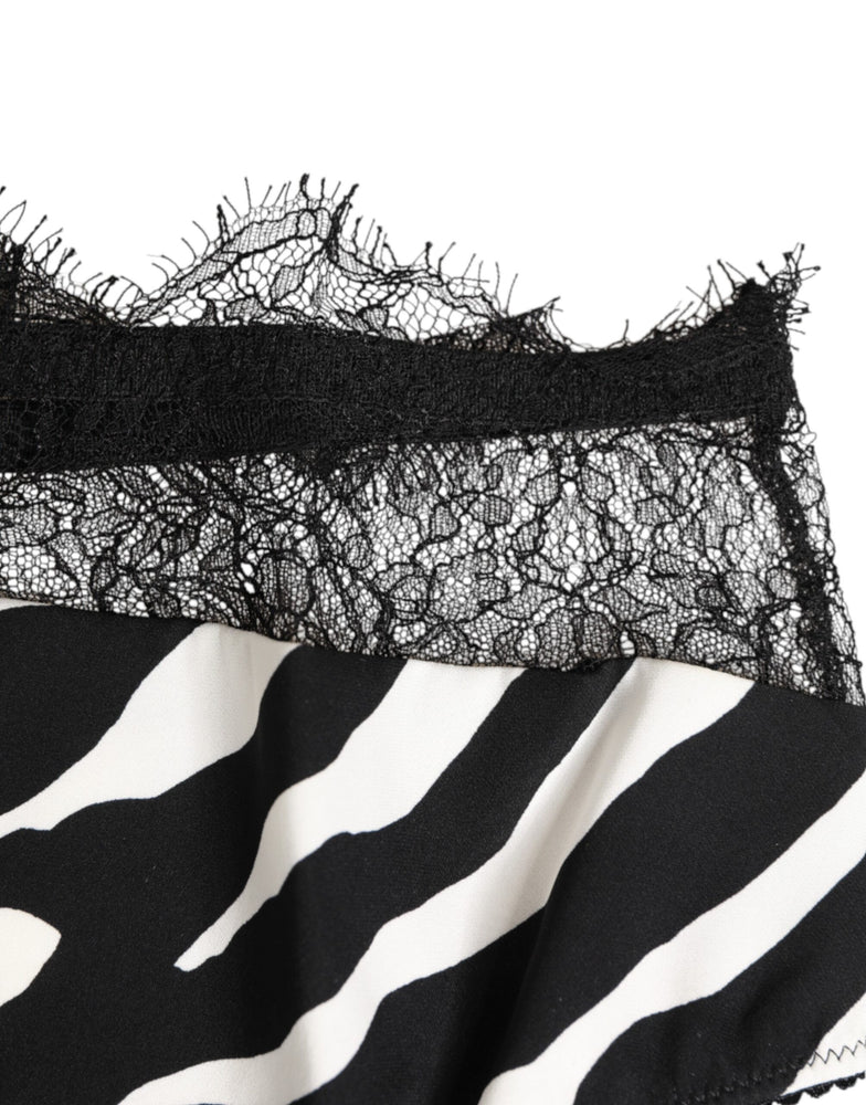 Dolce & Gabbana Black White Zebra Print Lace Trim High Underwear