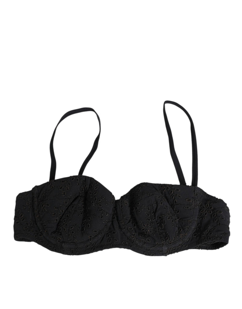 Dolce & Gabbana Black Polyester Embroidered Underwire Bra Underwear