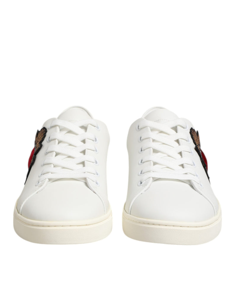Dolce & Gabbana White Leather Sacre Heart Patch Sneakers  Shoes