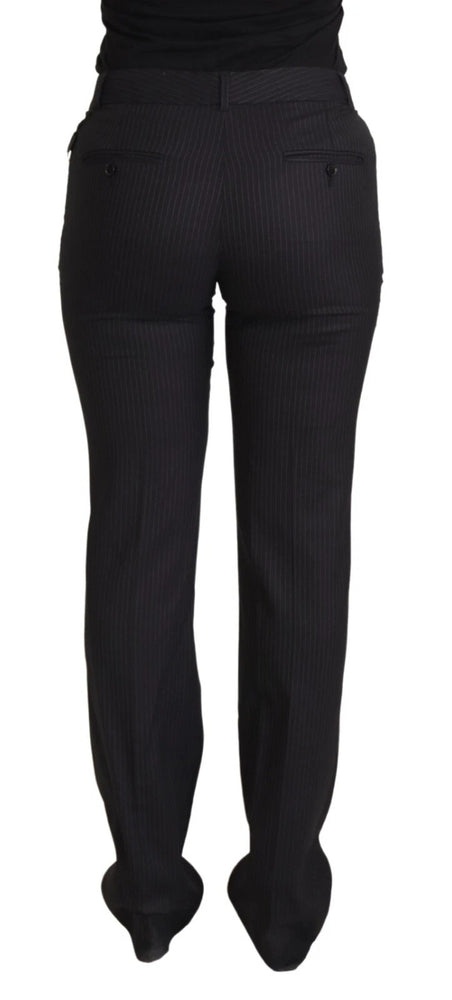 Dolce & Gabbana Black Stripes Mid Waist Trouser Pants