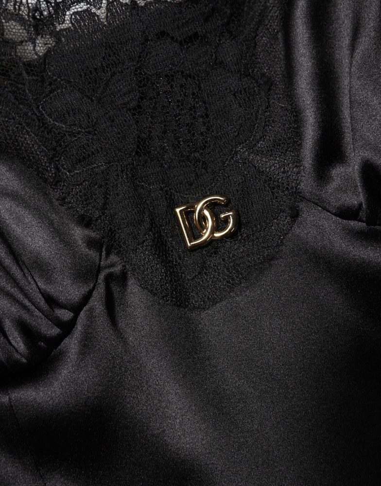 Dolce & Gabbana Black Silk Blend Lace Trim Sleeveless Mini Dress