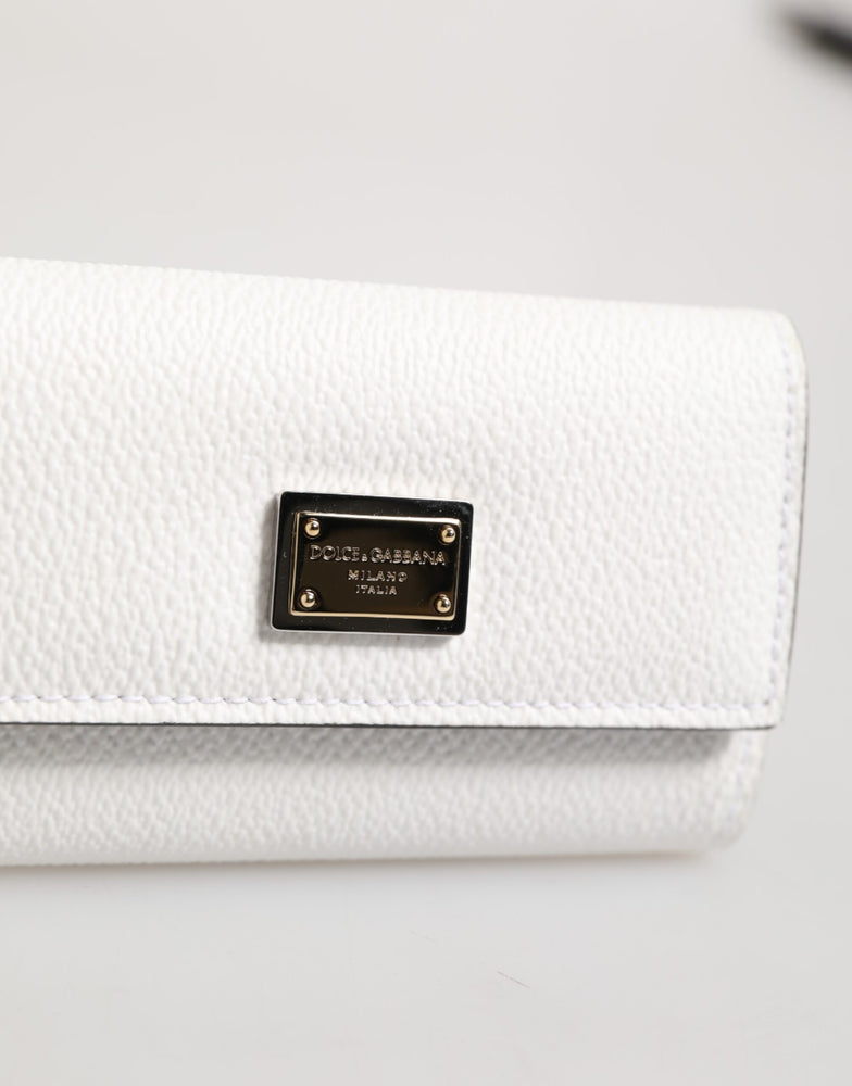 Dolce & Gabbana White Leather Card Case Holder Wallet Gold Logo Plate  Key Holder
