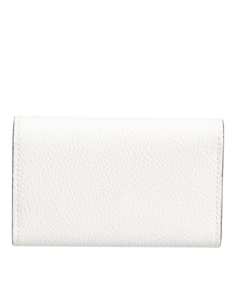 Dolce & Gabbana White Leather Card Case Holder Wallet Gold Logo Plate  Key Holder