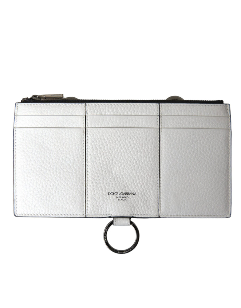 Dolce & Gabbana White Calfskin Leather Large Crossbody Card Holder Wallet