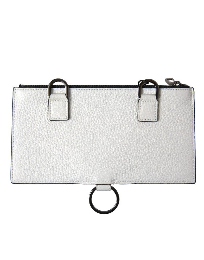Dolce & Gabbana White Calfskin Leather Large Crossbody Card Holder Wallet