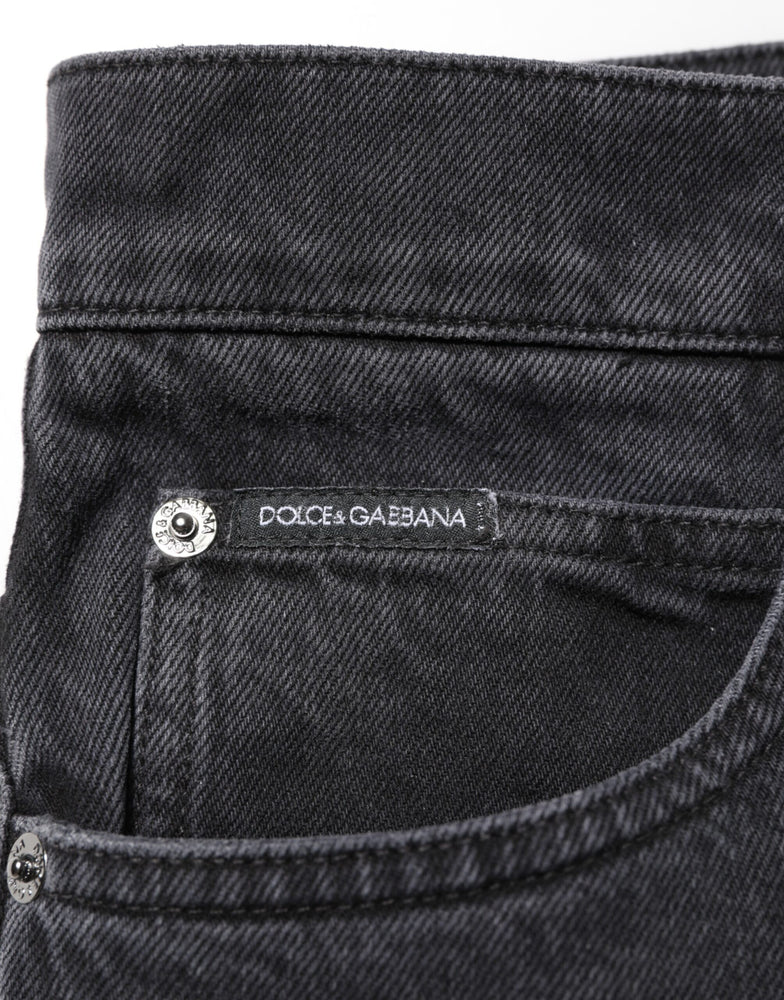 Dolce & Gabbana Black Denim Wide Leg Relaxed Fit Pants Jeans