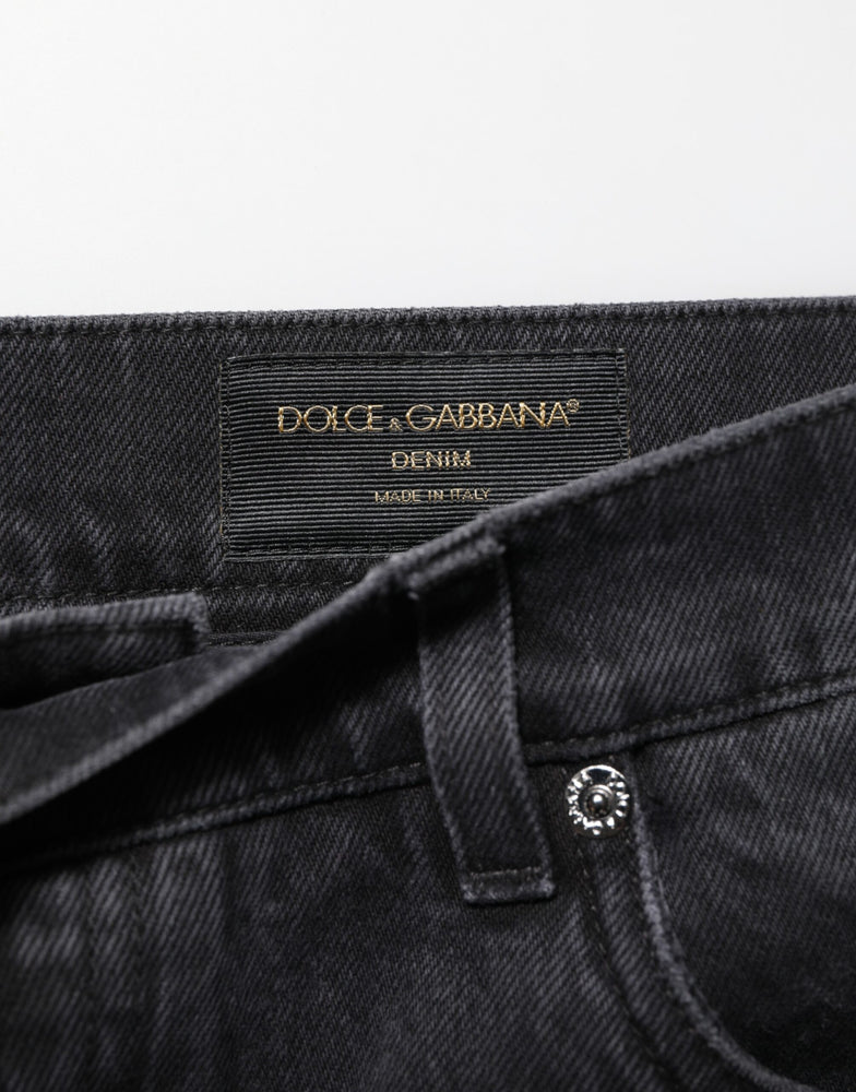 Dolce & Gabbana Black Denim Wide Leg Relaxed Fit Pants Jeans