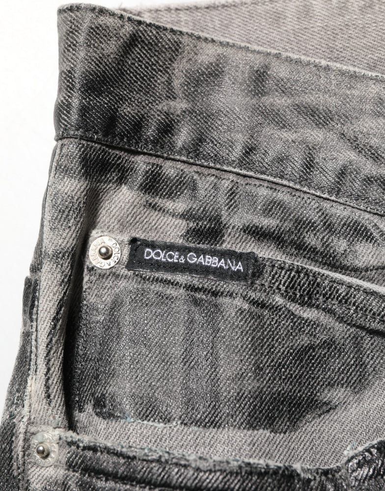 Dolce & Gabbana Black Grey Graphic Print Denim Pants Jeans