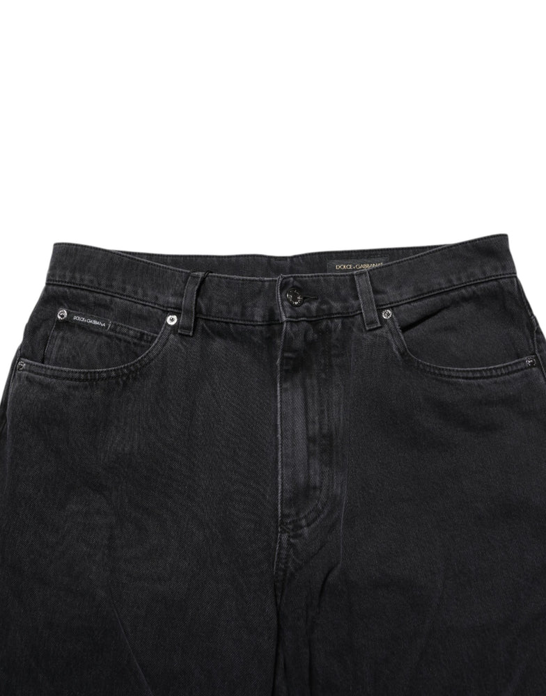 Dolce & Gabbana Black Cotton Logo Men Mid Waist Denim Jeans
