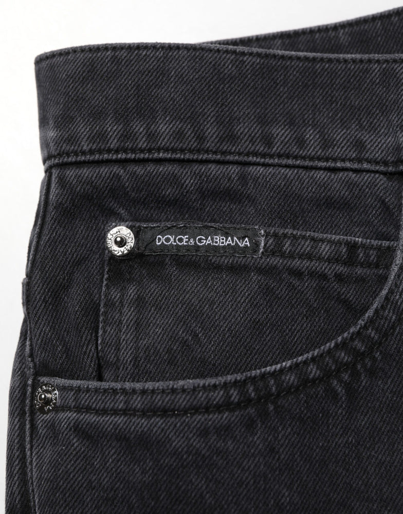 Dolce & Gabbana Black Cotton Logo Men Mid Waist Denim Jeans