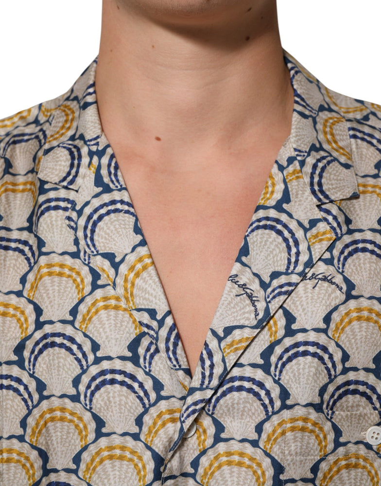 Dolce & Gabbana Cream Cotton Silk Hawaii Scallop Shell Print Shirt