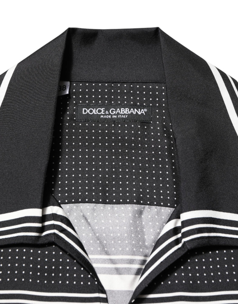 Dolce & Gabbana Black White StripeDot Print Casual Polo Shirt