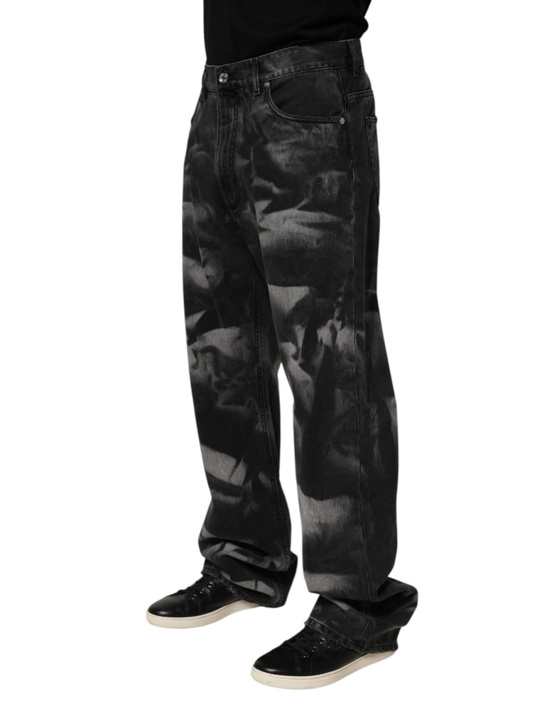 Dolce & Gabbana Black Marbled Effect Straight Men Denim Jeans