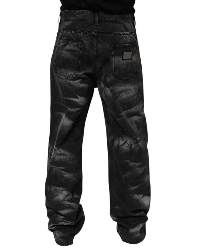 Dolce & Gabbana Black Marbled Effect Straight Men Denim Jeans