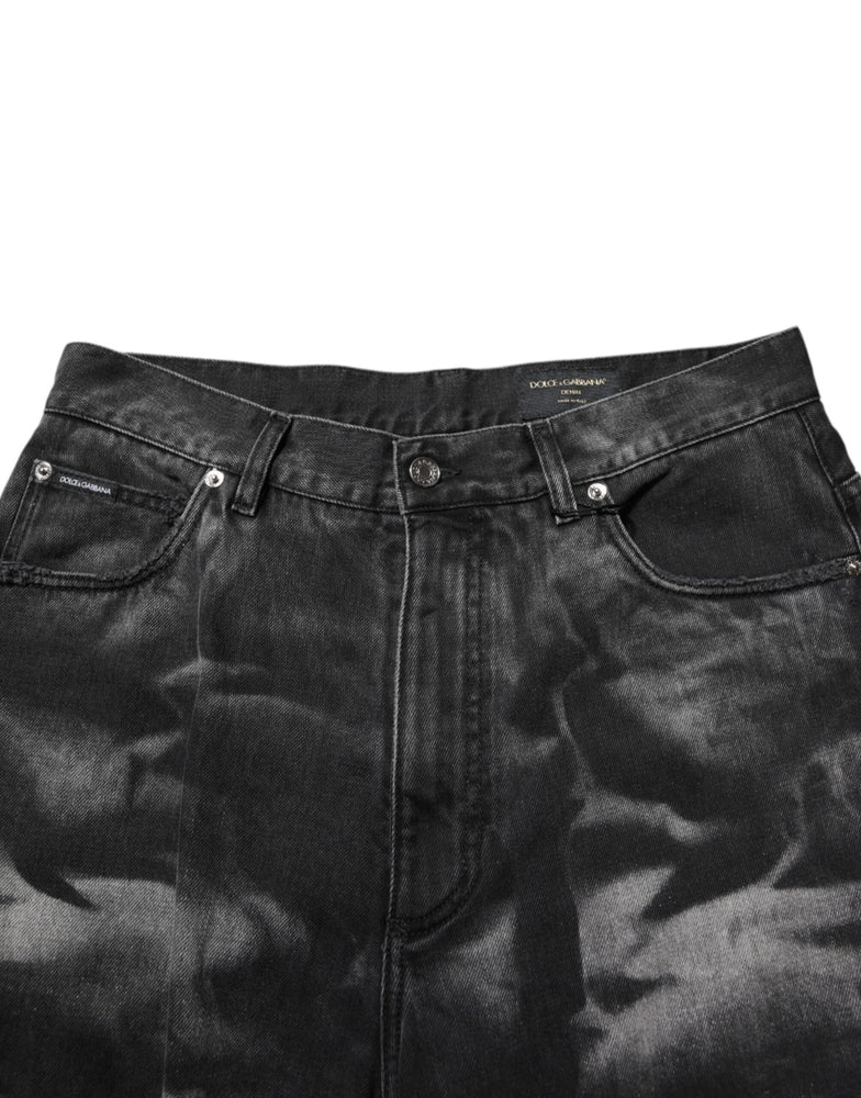 Dolce & Gabbana Black Marbled Effect Straight Men Denim Jeans