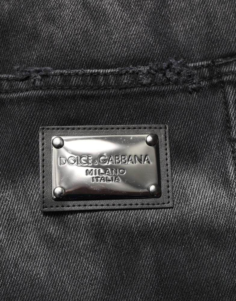 Dolce & Gabbana Black Marbled Effect Straight Men Denim Jeans