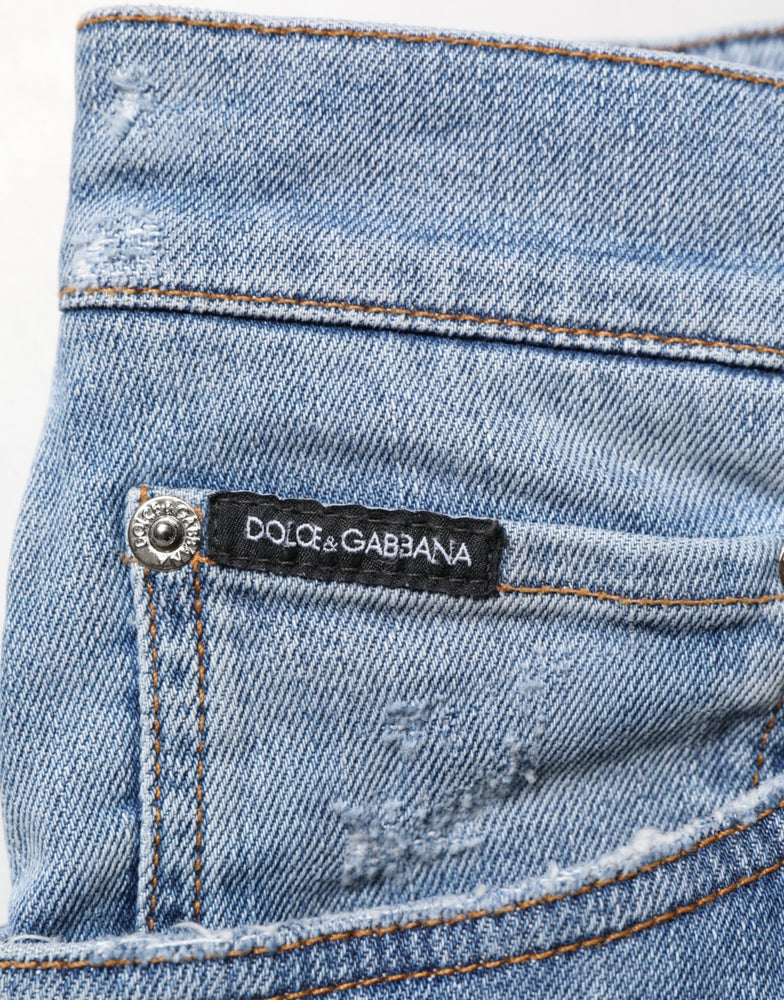 Dolce & Gabbana Blue Tattered Slim Fit Cotton Denim Jeans