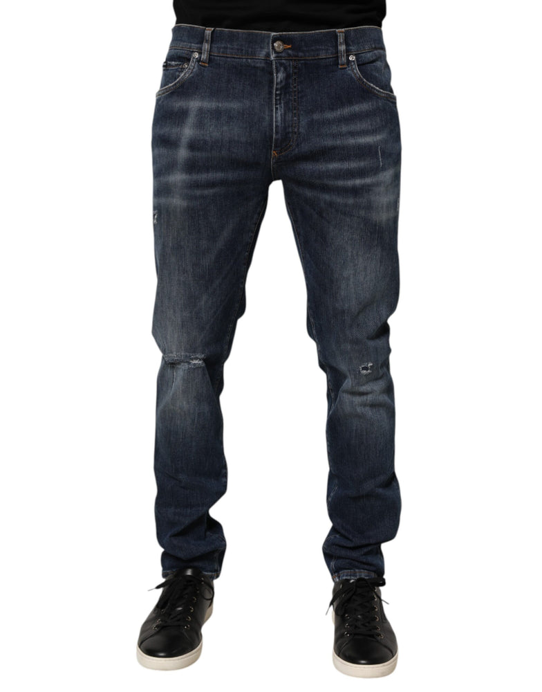Dolce & Gabbana Dark Blue Washed Running Ripped Denim Jeans