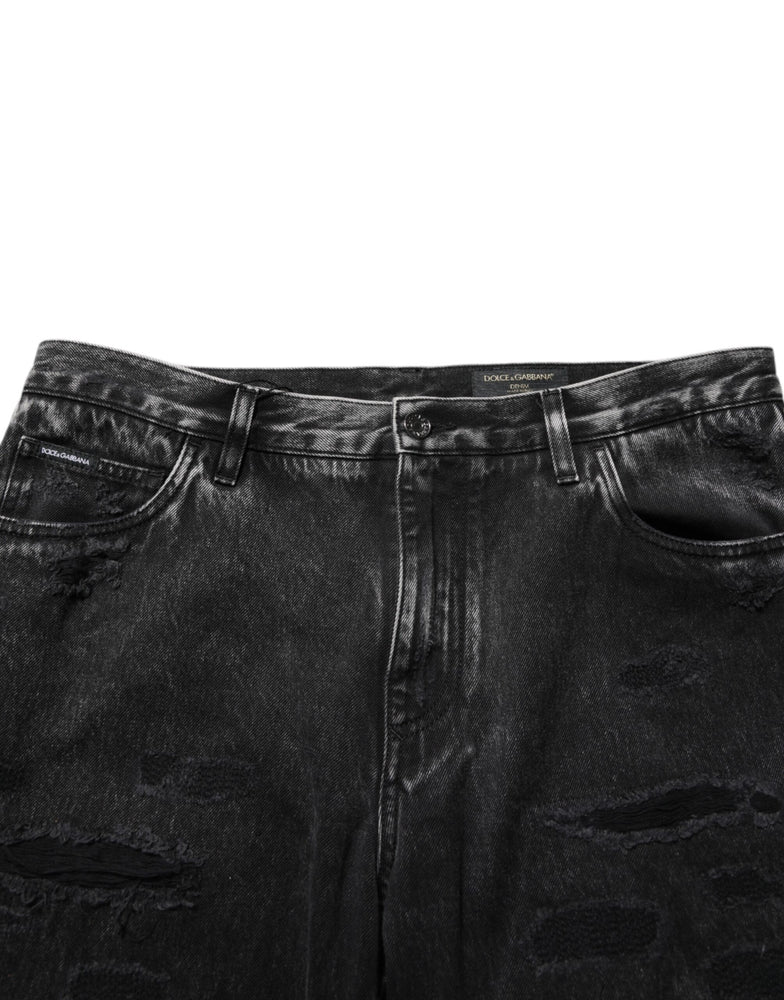 Dolce & Gabbana Black Washed Ripped Loose Cotton Denim Jeans
