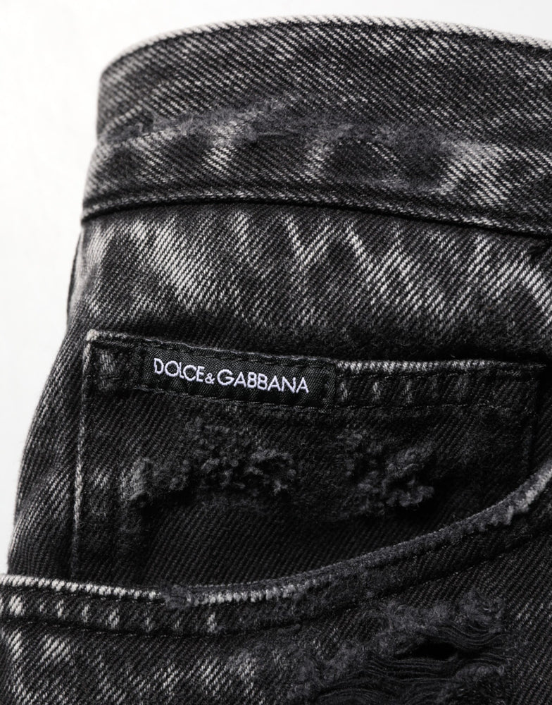 Dolce & Gabbana Black Washed Ripped Loose Cotton Denim Jeans