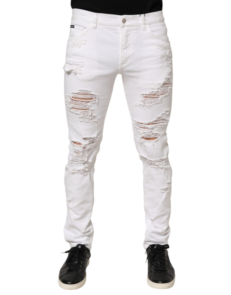Dolce & Gabbana White Distressed Ripped Denim Trouser Jeans