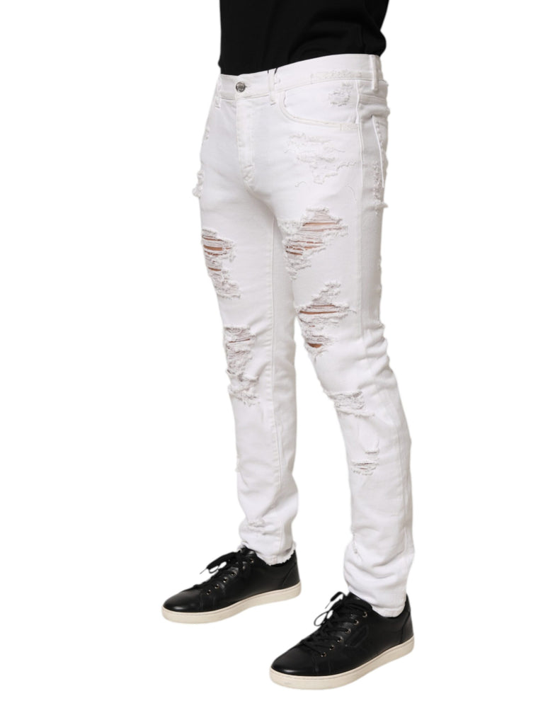 Dolce & Gabbana White Distressed Ripped Denim Trouser Jeans