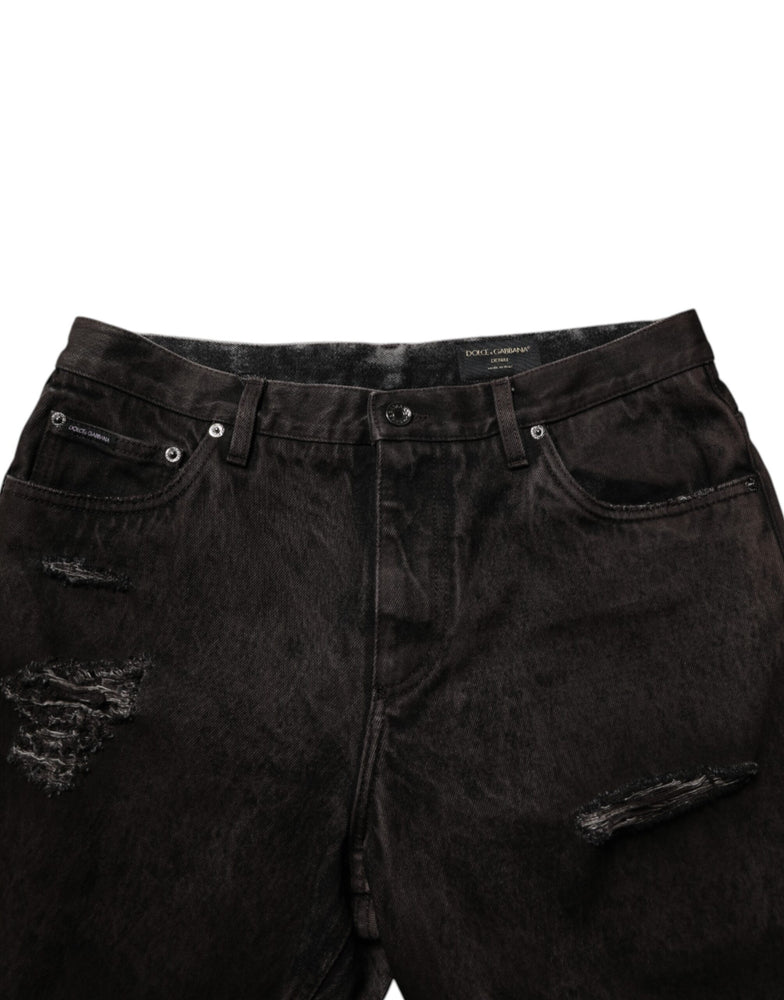Dolce & Gabbana Black Cotton Tattered Denim Men Bermuda Short