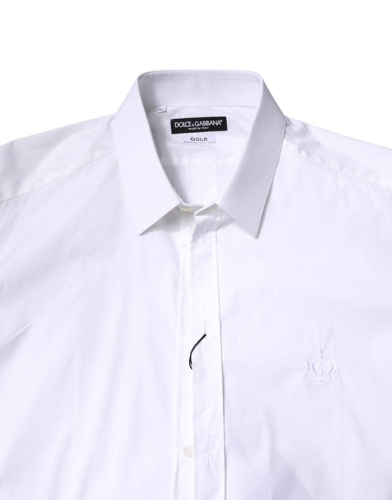 Dolce & Gabbana White Cotton Collared GOLD FormalDress Shirt