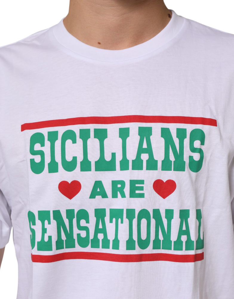 Dolce & Gabbana White Graphic Print Cotton Crew Neck T-shirt