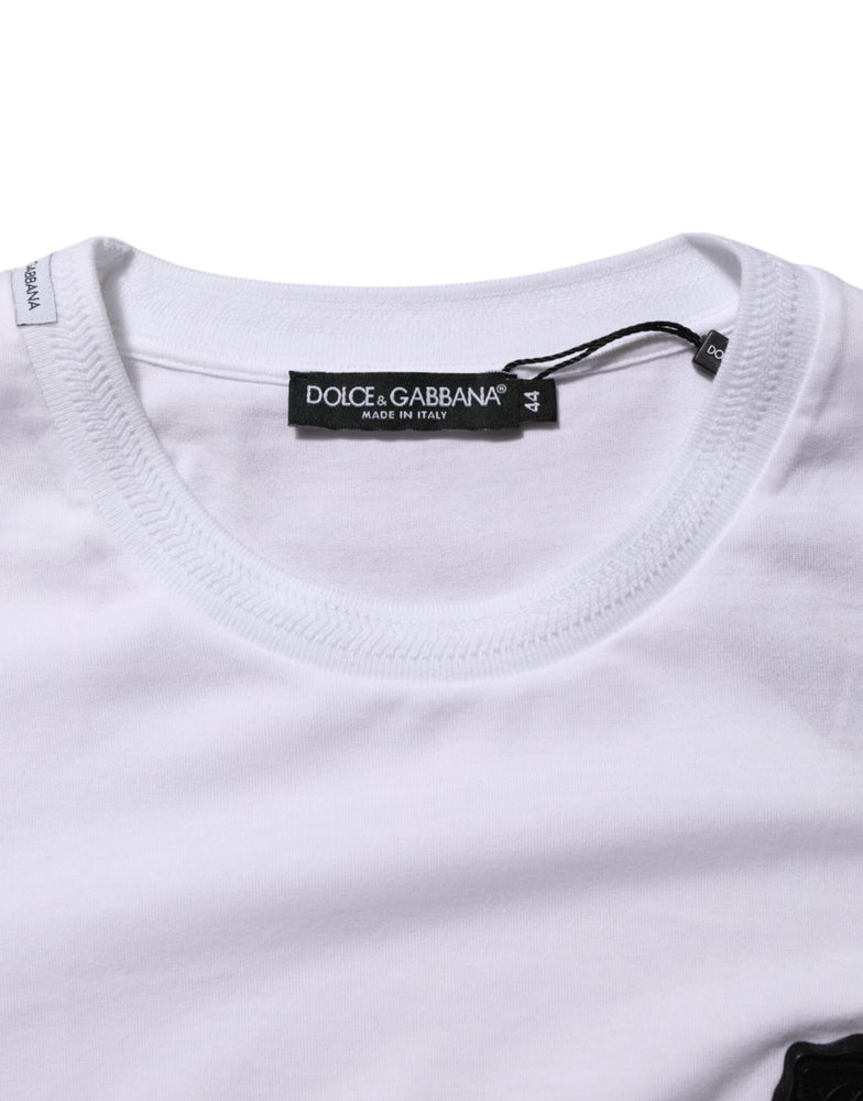 Dolce & Gabbana White Cotton Logo Patch Crew Neck  T-shirt