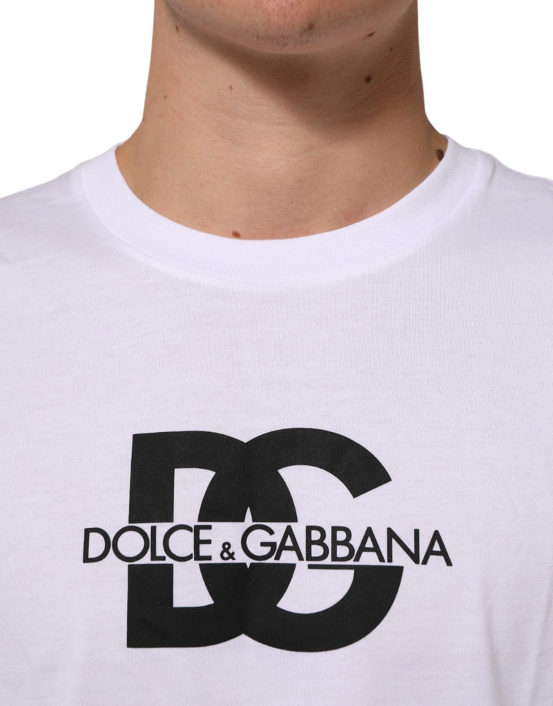 Dolce & Gabbana White Logo Print Cotton Crew Neck Men T-shirt