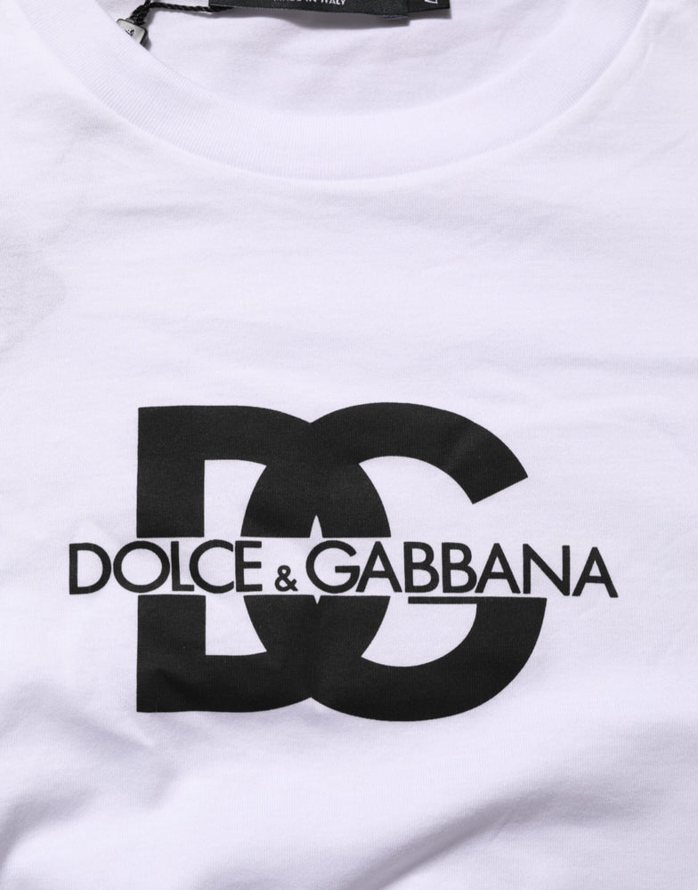 Dolce & Gabbana White Logo Print Cotton Crew Neck Men T-shirt