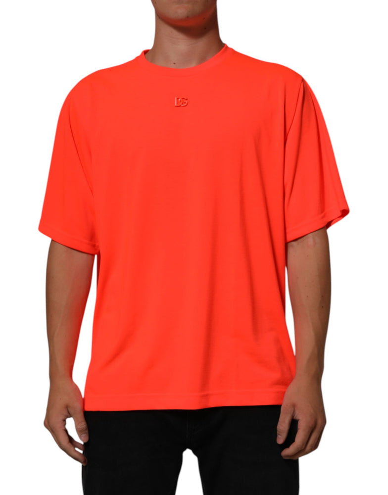 Dolce & Gabbana Neon Orange Polyester Men Crew Neck T-shirt