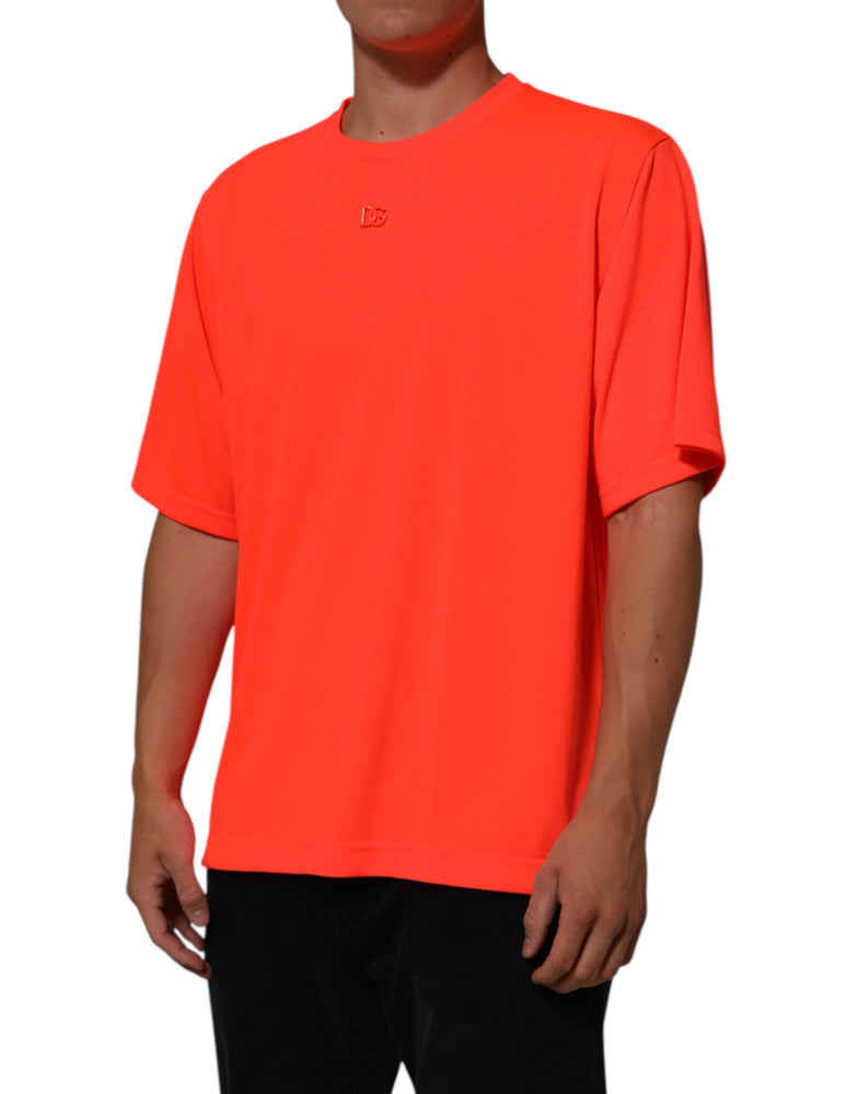 Dolce & Gabbana Neon Orange Polyester Men Crew Neck T-shirt