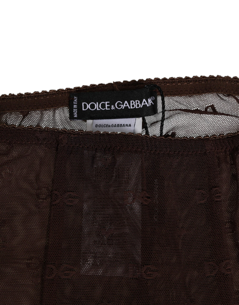 Dolce & Gabbana Brown Nylon Logo Lace Leggings Pants Underwear