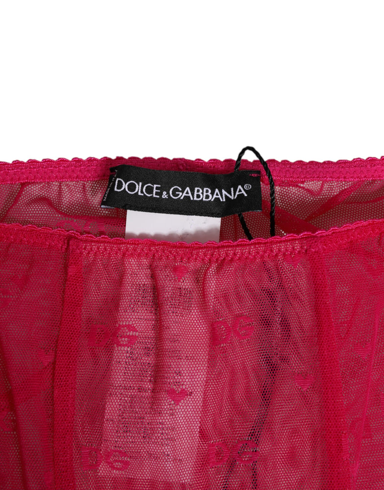 Dolce & Gabbana Fuchsia Logo Lace Tight Midi Trousers Underwear