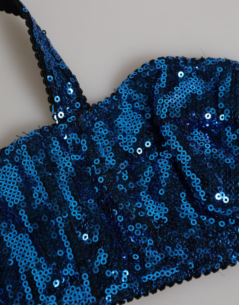 Dolce & Gabbana Blue Sequin Embellished Balconnet Bra Underwear