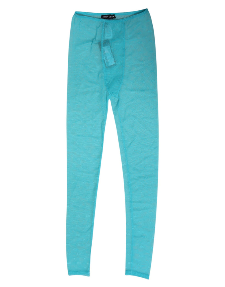 Dolce & Gabbana Light Blue Nylon Logo Lace Leggings Pants Underwear