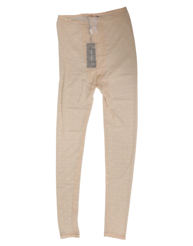 Dolce & Gabbana Beige Nylon Stretch Logo Lace Leggings Underwear