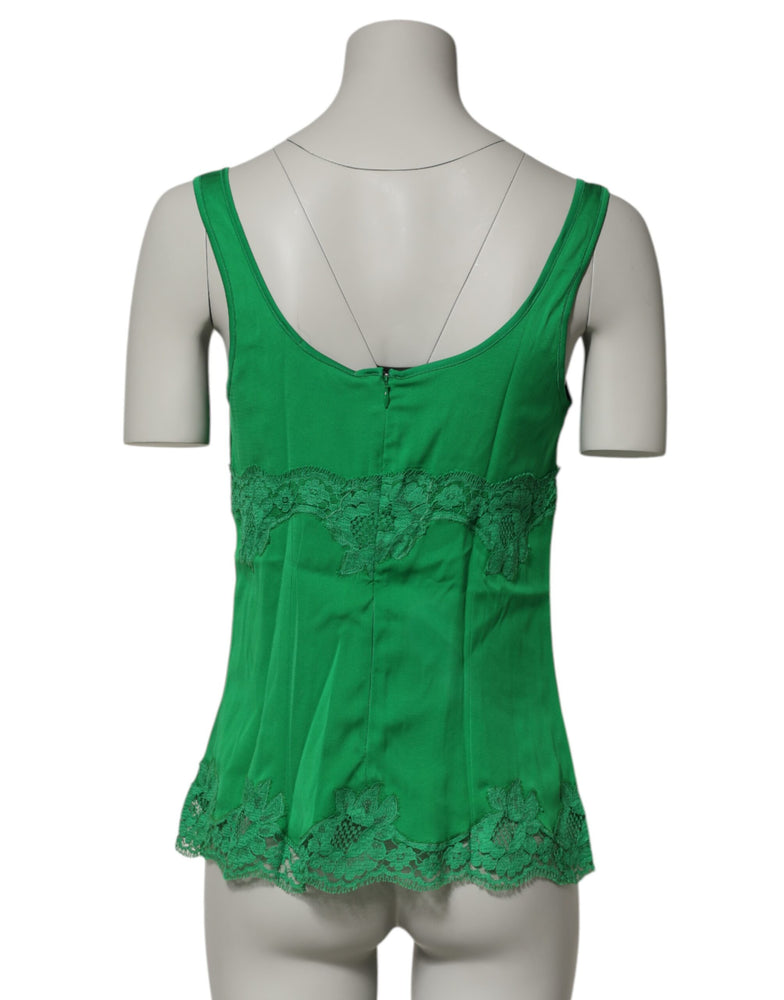 Dolce & Gabbana Green Floral Lace Tank Lingerie Top Underwear
