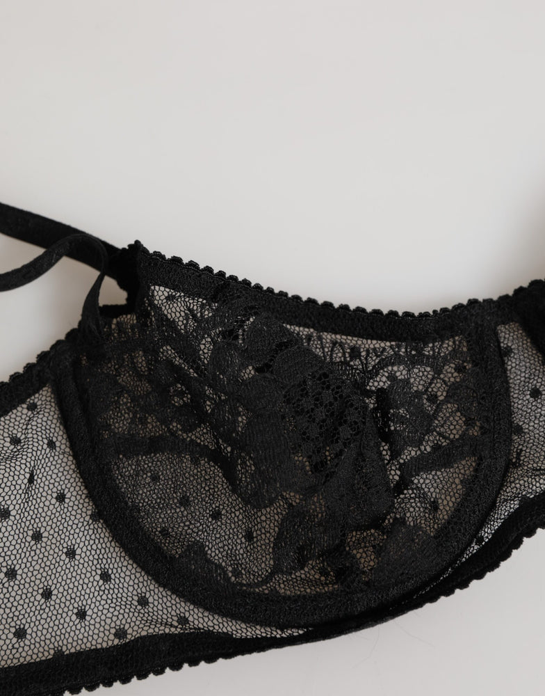 Dolce & Gabbana Black Floral Underwired Balconette Bra Underwear